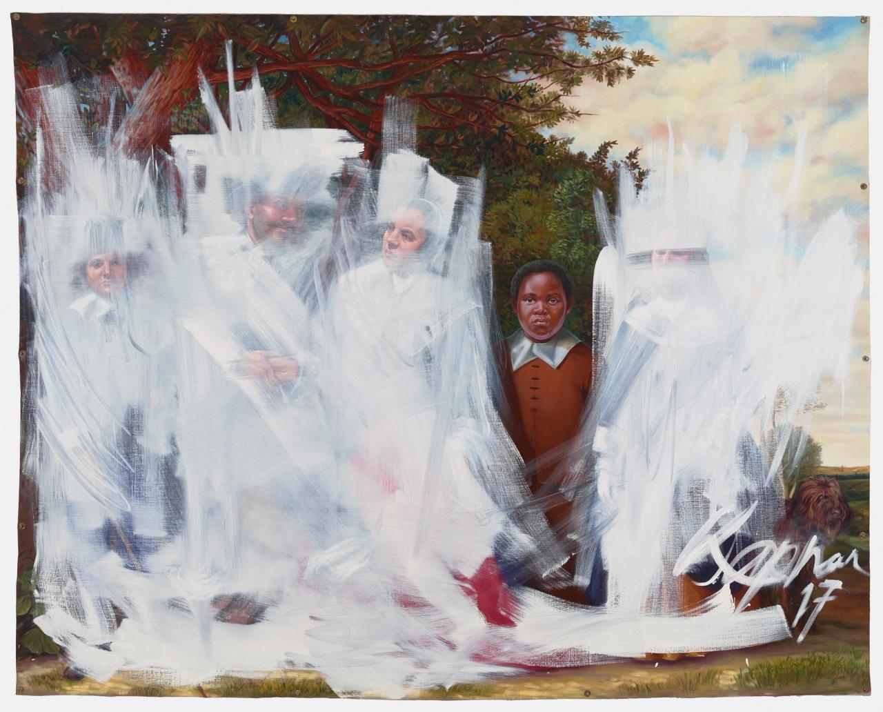 Titus Kaphar (American, born 1976) “Shifting the Gaze,” 2017 Oil on canvas 83 × 103 1/4 in. (210.8 × 262.3 cm) Brooklyn Museum, William K. Jacobs Jr., Fund, 2017.34. © Titus Kaphar