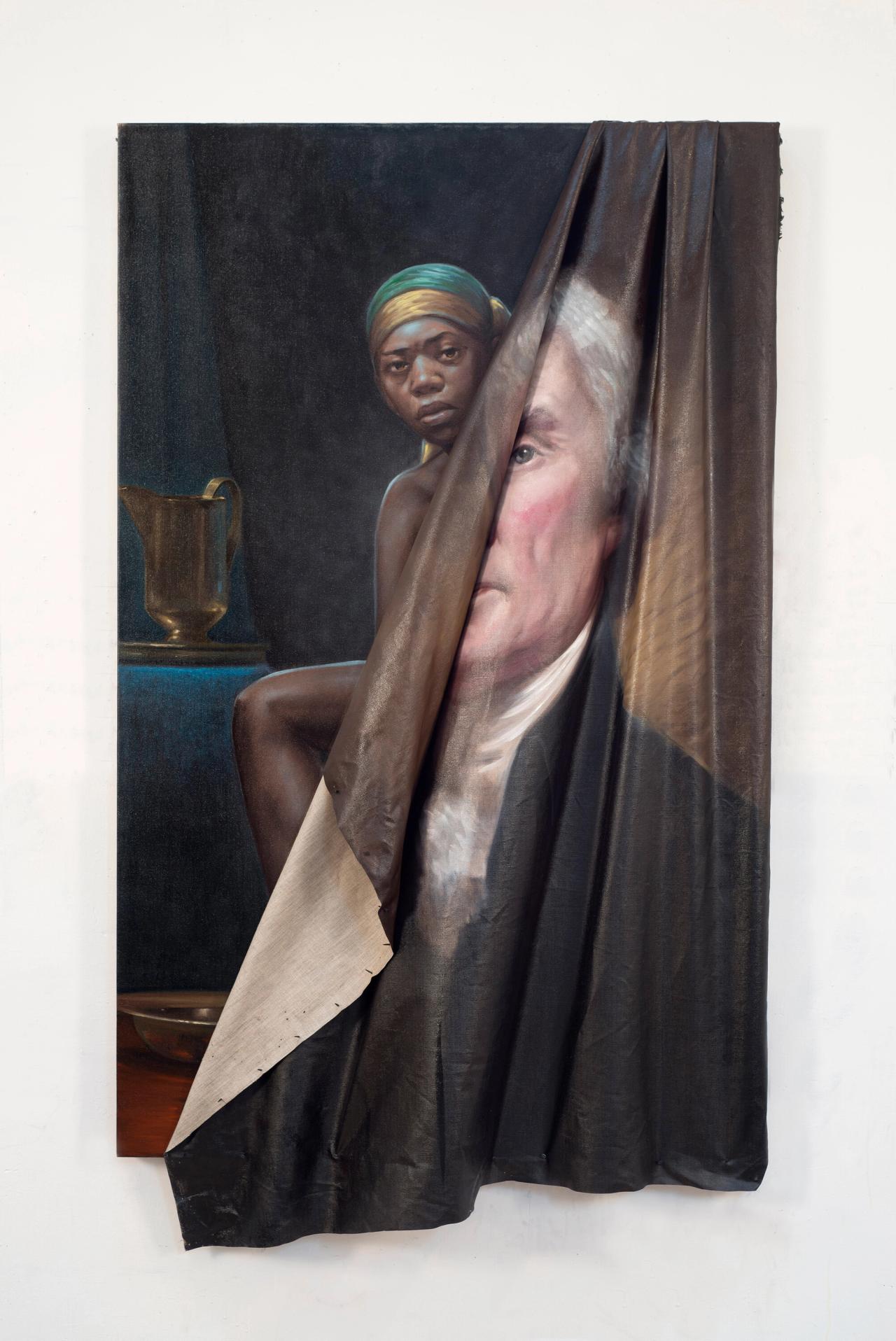 Titus Kaphar (American, born 1976) “Behind the Myth of Benevolence,” 2014 Oil on canvas 59 x 34 x 7 in. (149.9 x 86.4 x 17.8 cm) © Titus Kaphar. Photo: Jeremy Lawson. Courtesy the artist and Gagosian.
