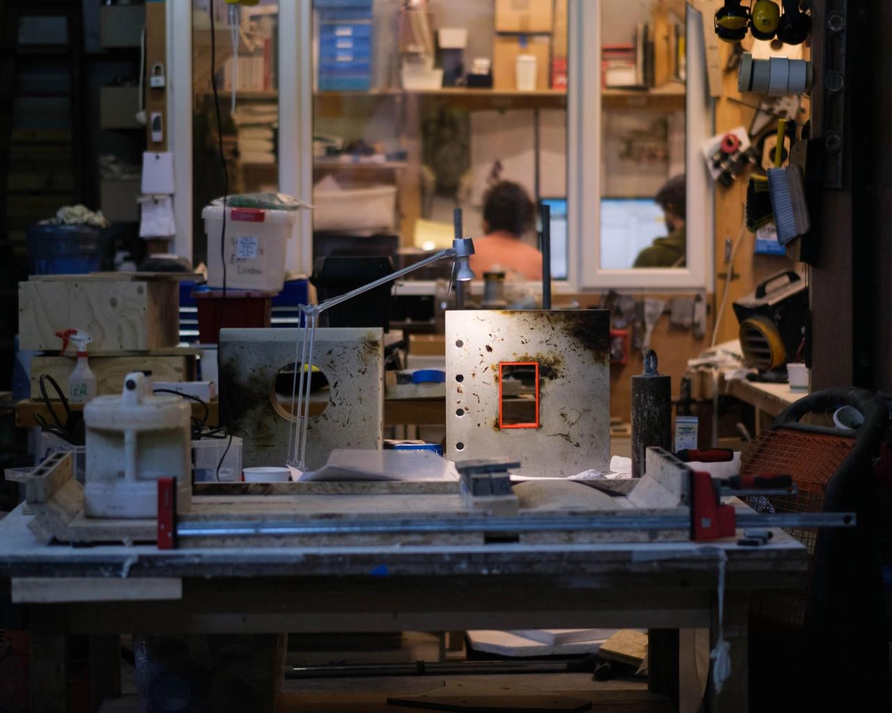 The studio where Ross created the works in “Coarse” (2023). (Courtesy the artist and Friedman Benda)