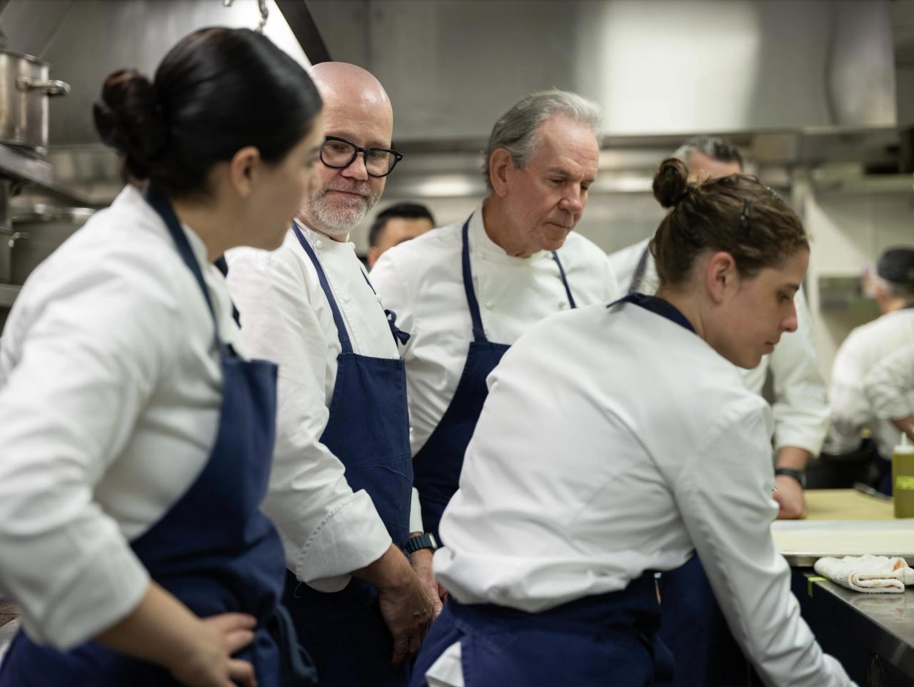 Keller in the kitchen with his team at Per Se in New York City. (Courtesy Thomas Keller)