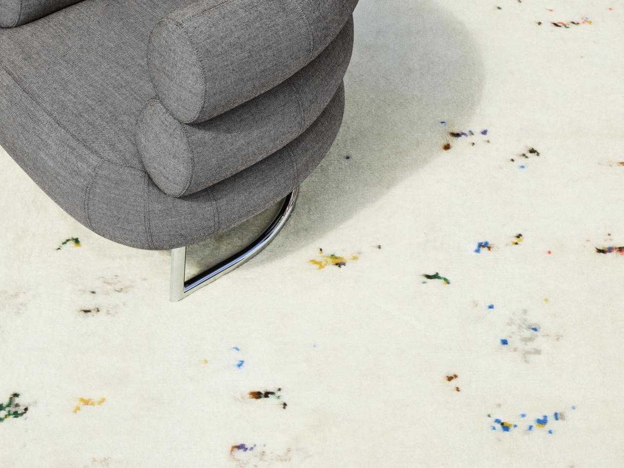 A chair upholstered in fabric from Peter Saville’s Technicolour collection with Kvadrat. (Courtesy Kvadrat)