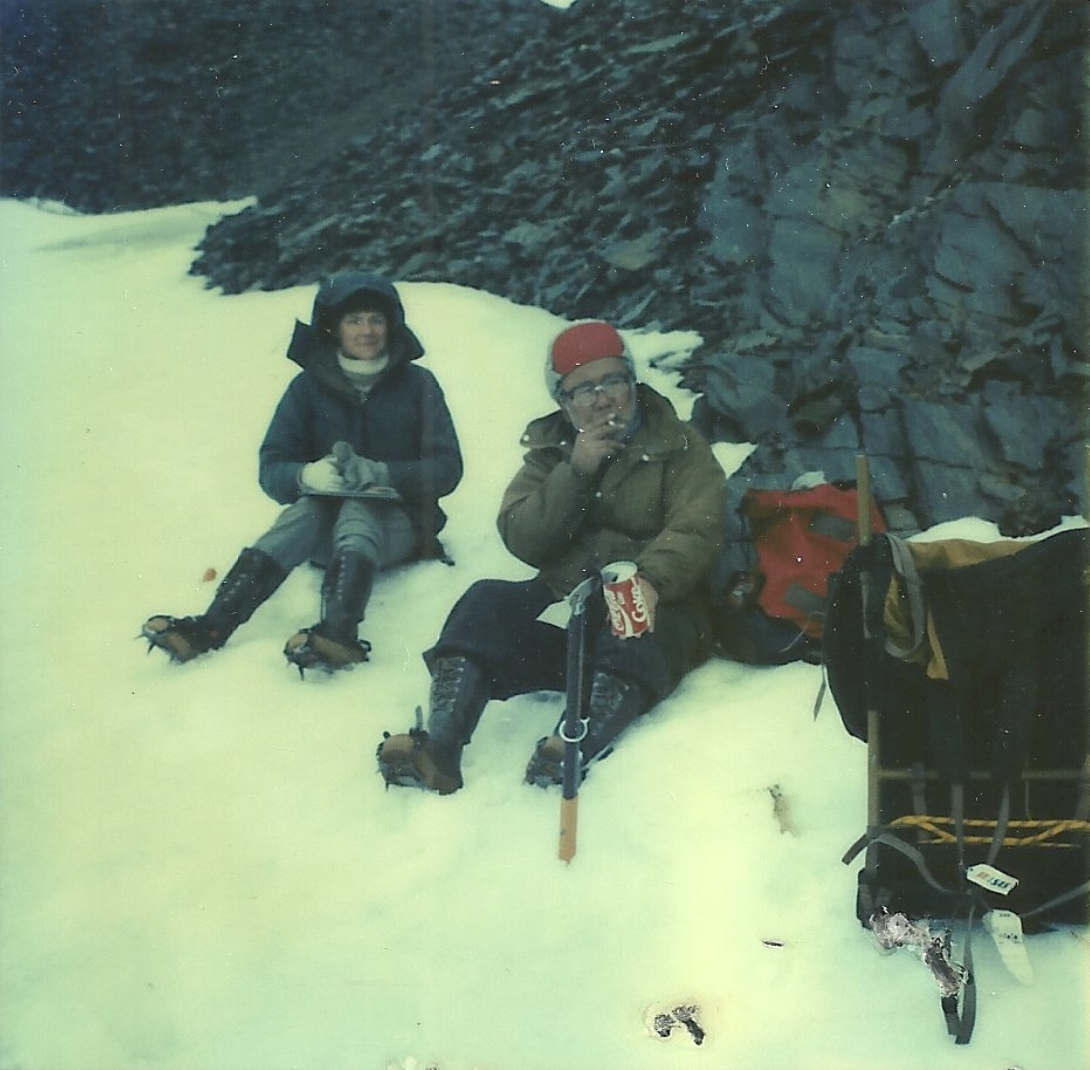 Bjornerud and Yoshihide Ohta having lunch in Svalbard, Norway, in 1989. (Courtesy Marcia Bjornerud)