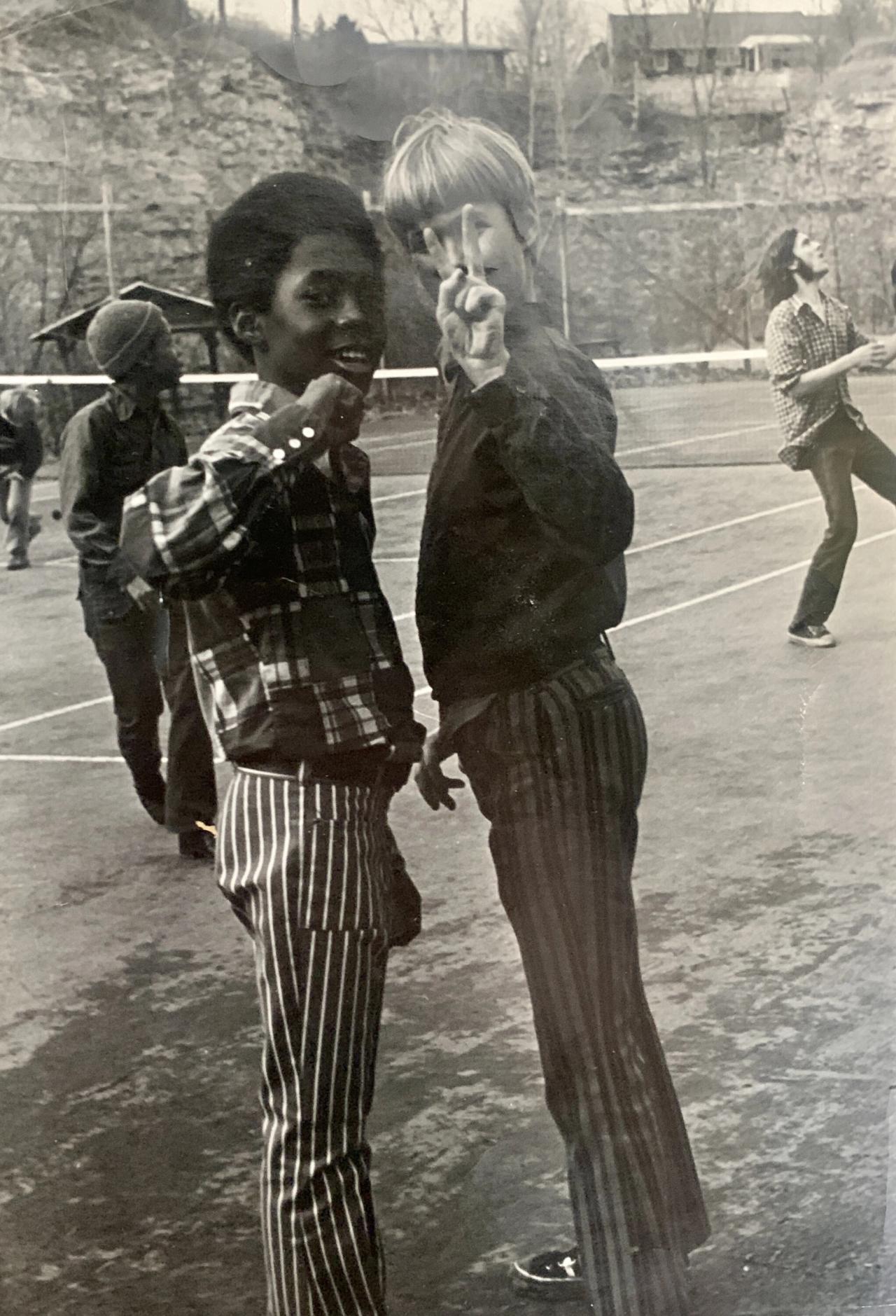 Cave (left) with a friend during childhood. (Courtesy Nick Cave)
