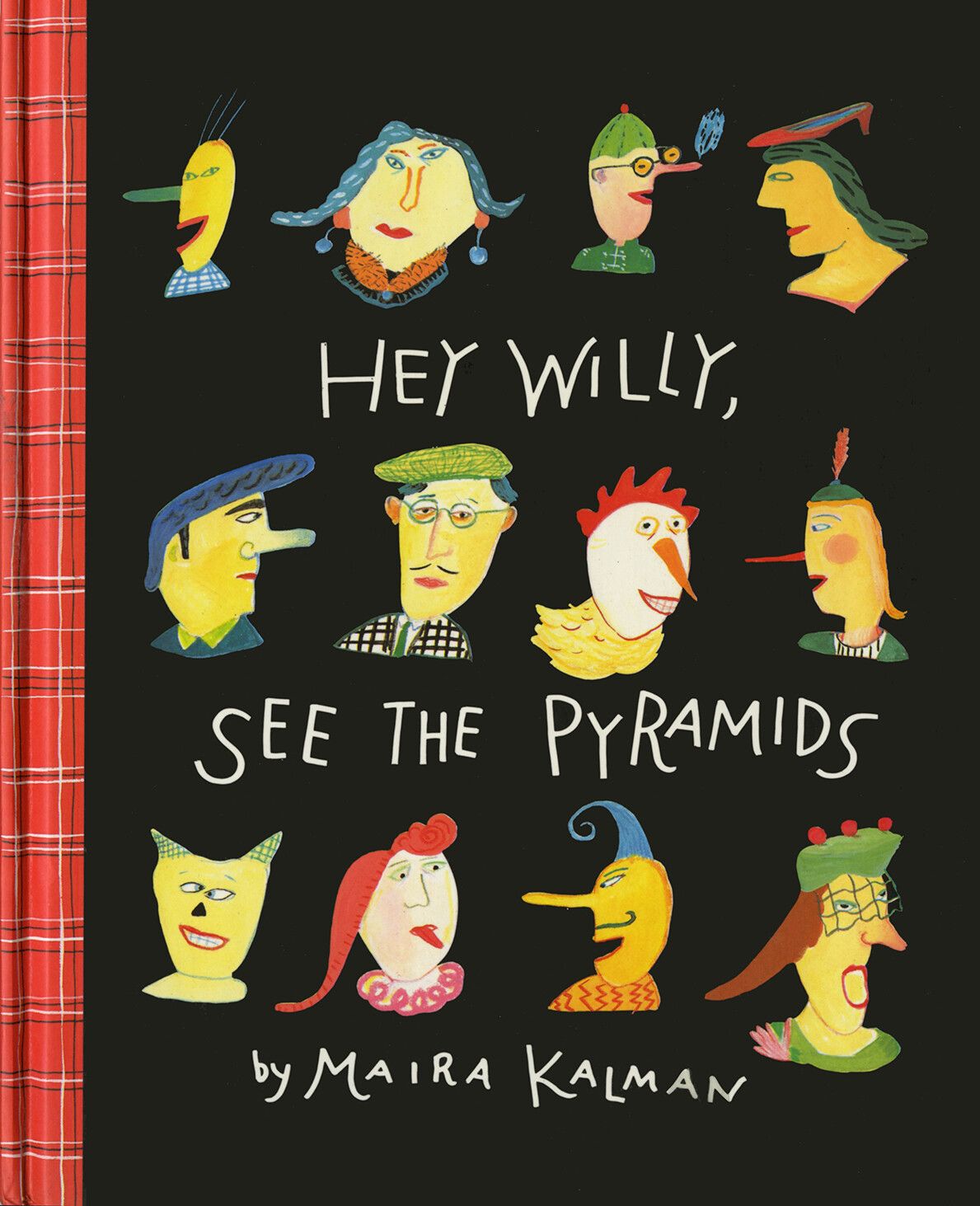 Book cover with black background and illustrated faces