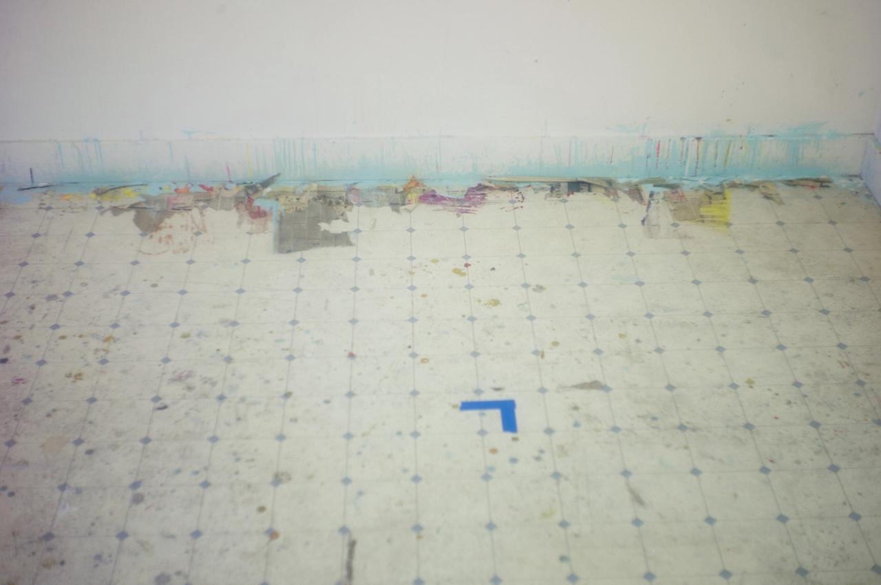 “Remembered Light, Untitled (Wall Drip with Blue Tape)” (2012) in Sally Mann’s series “Remembered Light” (1999-2012) of Cy Twombly’s studio in Lexington, Virginia. (© Sally Mann. Courtesy Gagosian)