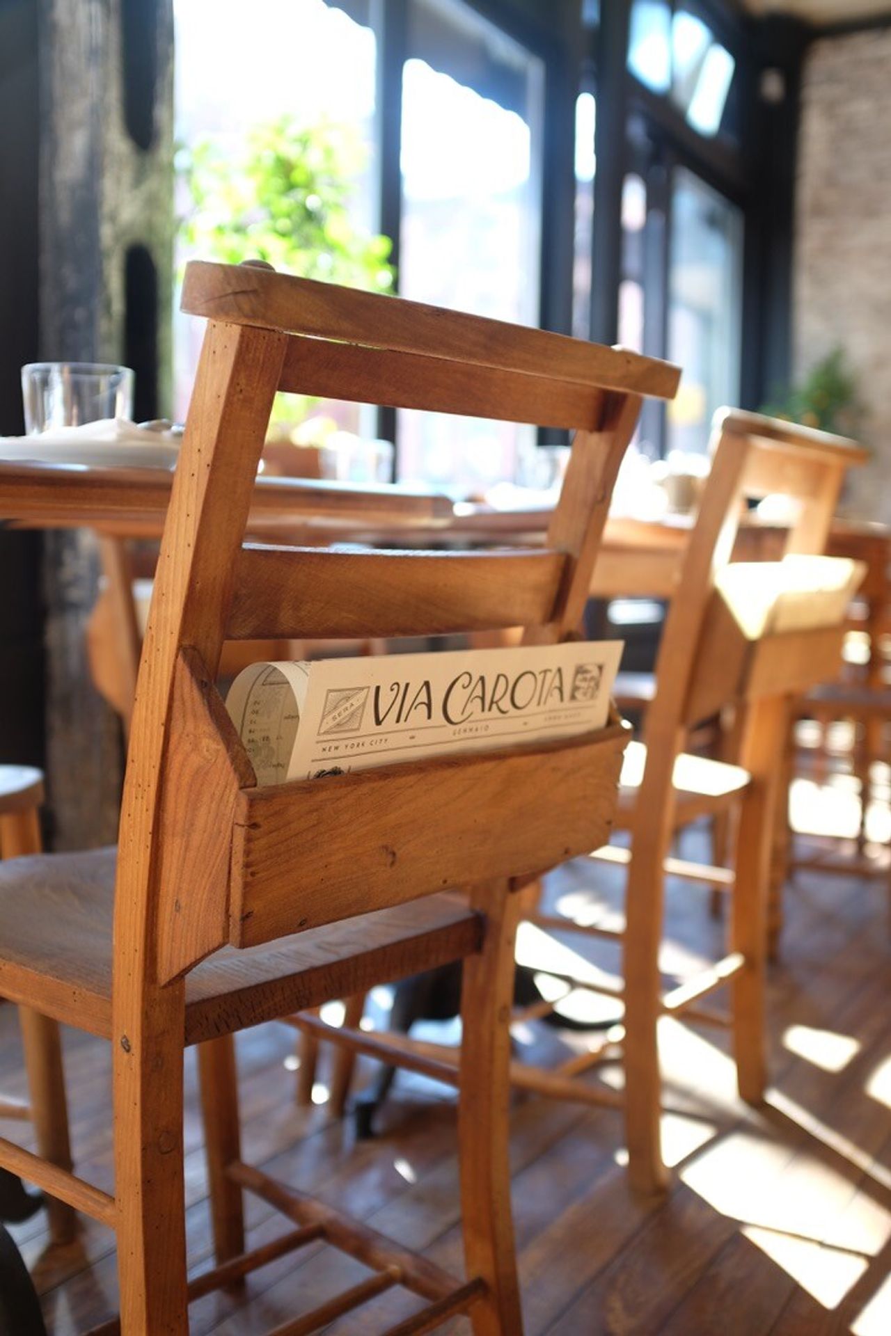 A chair at Via Carota. (Photo: Ian Gittler. Courtesy Rita Sodi)