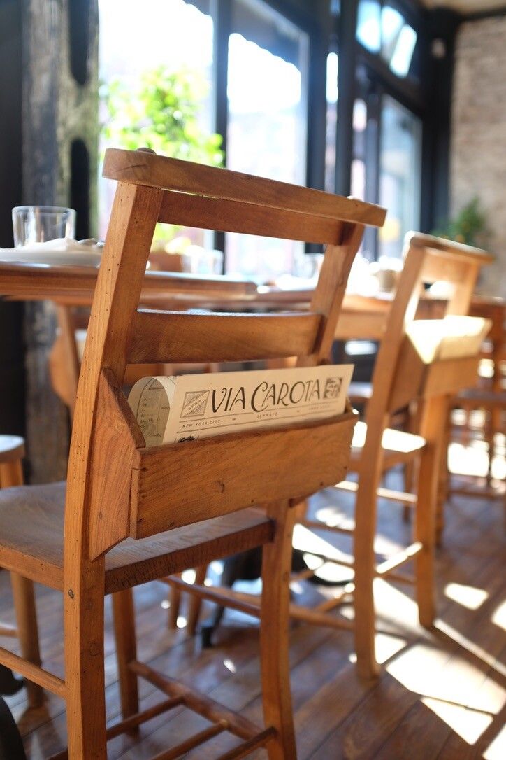A chair at Via Carota. (Photo: Ian Gittler. Courtesy Rita Sodi)