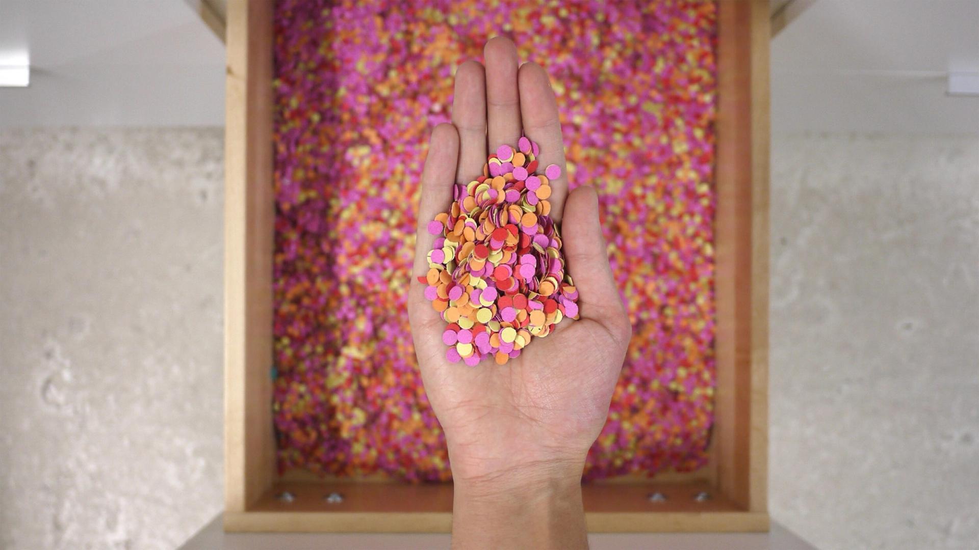 The confetti drawer in Eisenberg’s office. (Courtesy Tina Roth Eisenberg)