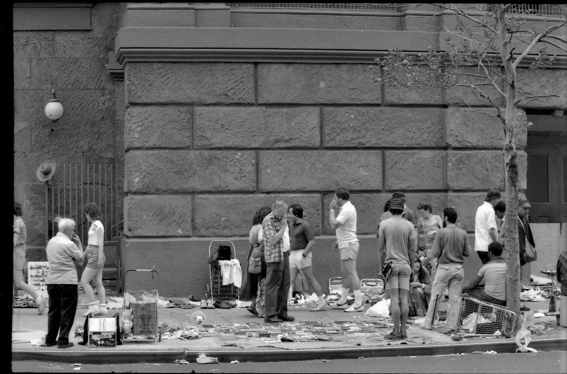 The Astor Place flea market in the 1980s, held in front of Cooper Union's Foundation Building. (Courtesy Greenwich Village Society for Historic Preservation)