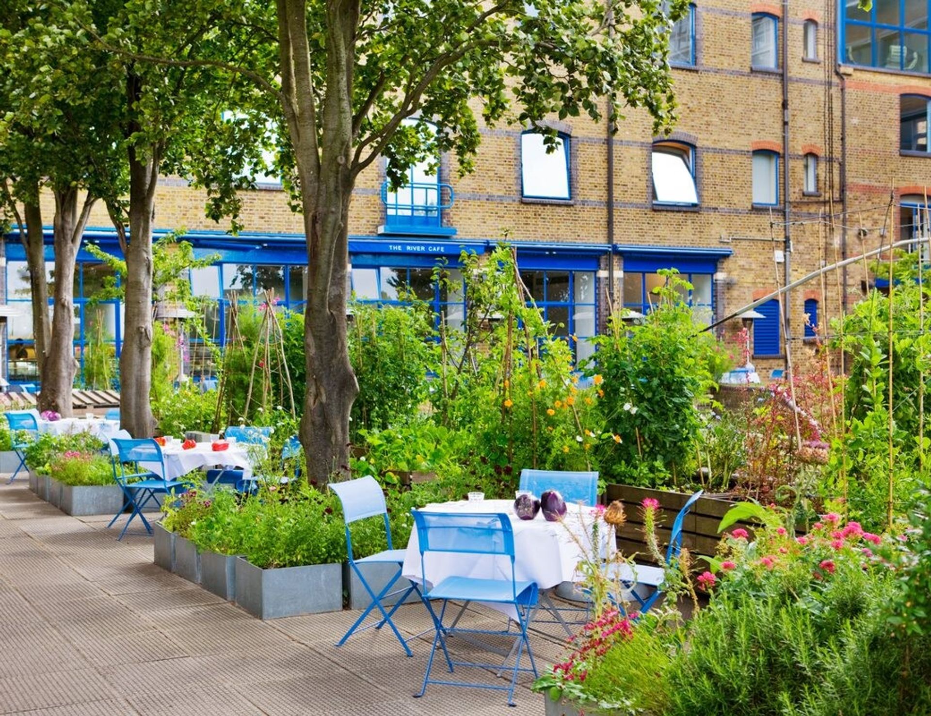 The garden and exterior of the River Cafe. (Courtesy The River Cafe)