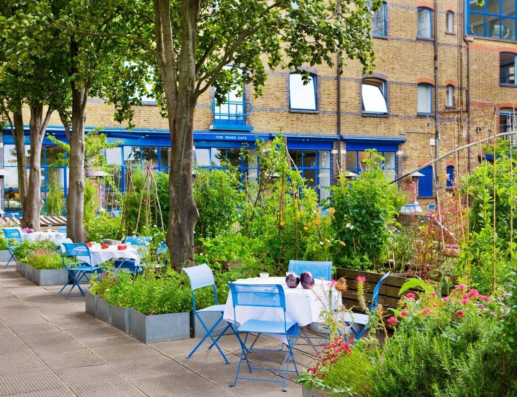 The garden and exterior of the River Cafe. (Courtesy The River Cafe)