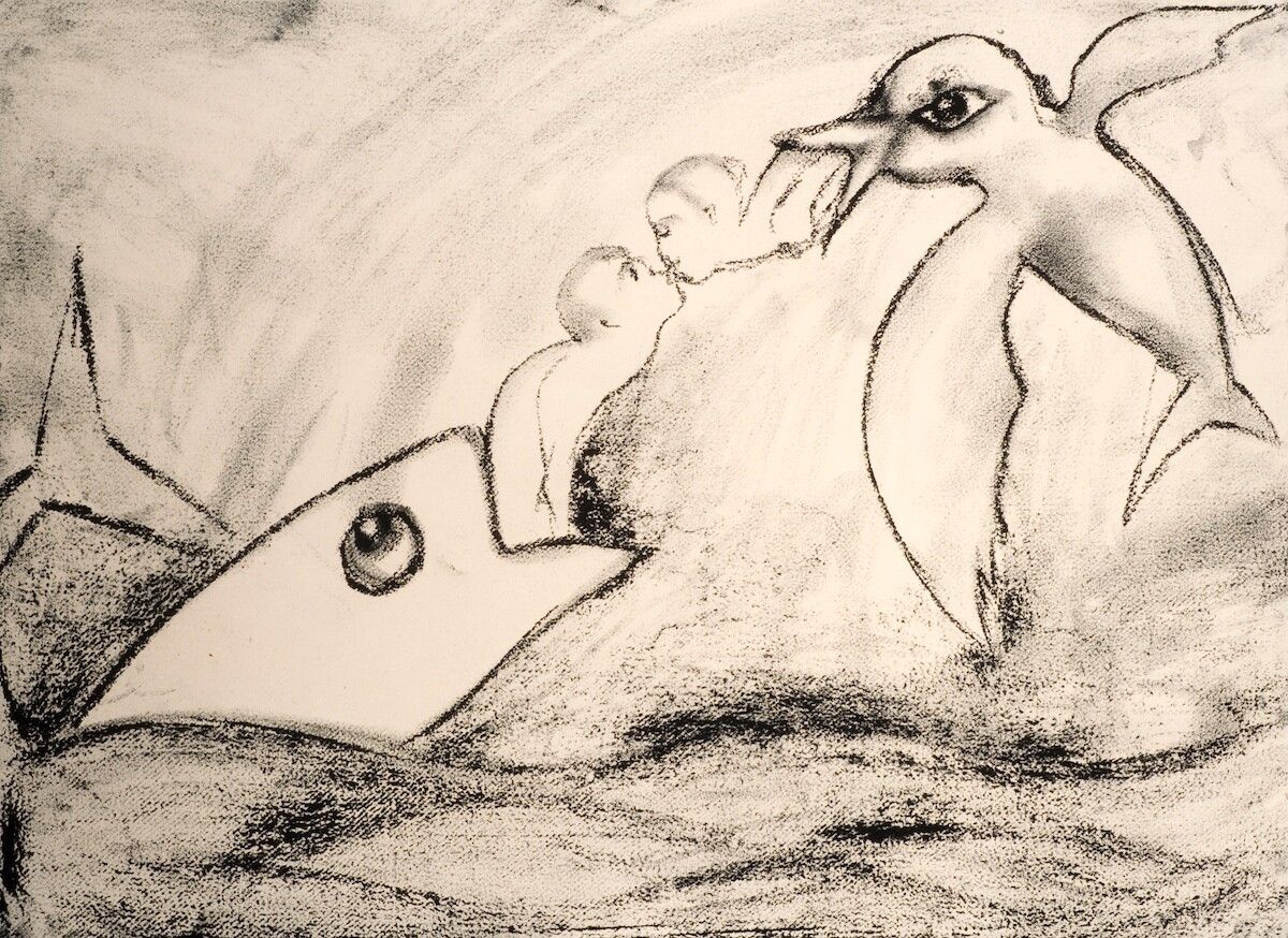 Clemente’s charcoal work The Kiss (1998). (Courtesy Francesco Clemente)
