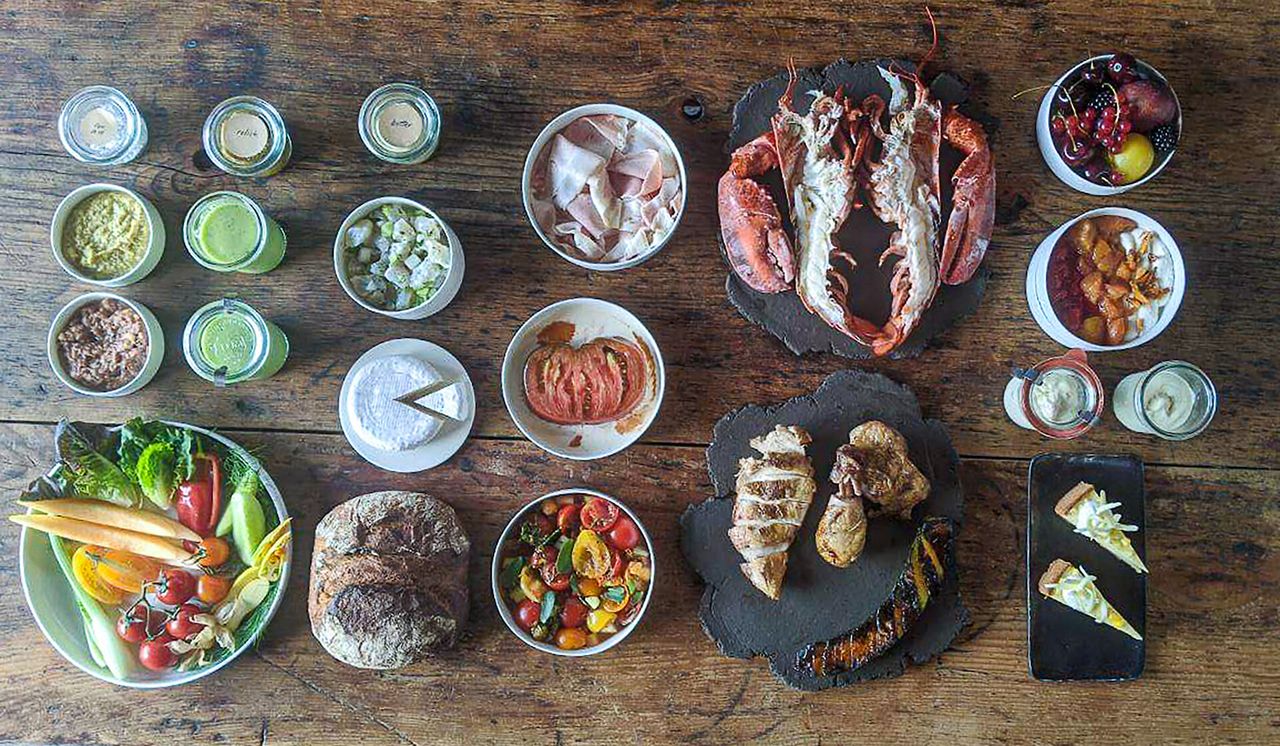 The contents of a food box created under ResourcED, a program developed by Blue Hill and Stone Barns Center for Food & Agriculture to support the independent local food movement during the pandemic crisis and beyond. (Courtesy Blue Hill)