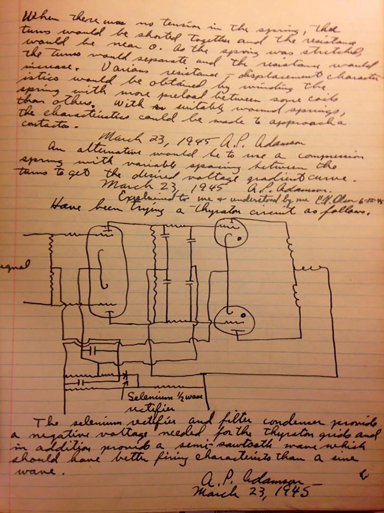 One of Adamson’s grandfather’s engineering sketches from 1945. (Courtesy Glenn Adamson)