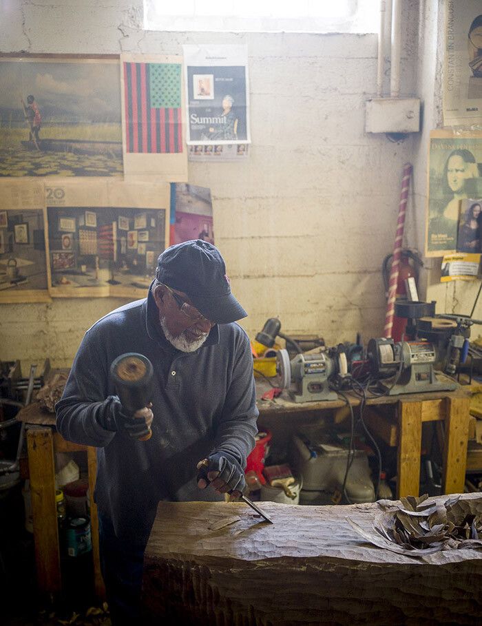 Mosley working in his studio. (Photo: Conny Fridh. Courtesy Karma gallery)