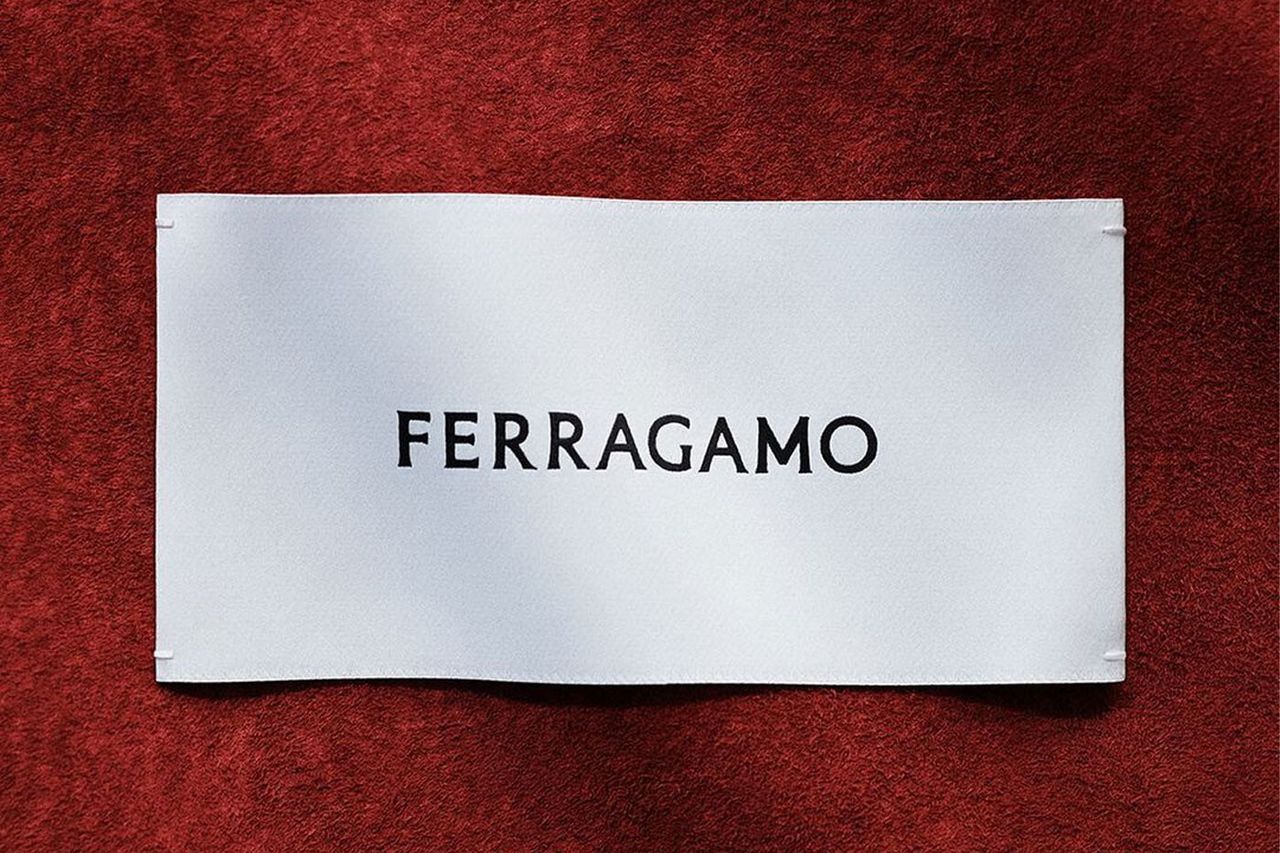 A tag with the new Ferragamo logo, designed by Saville. (Courtesy Ferragamo)