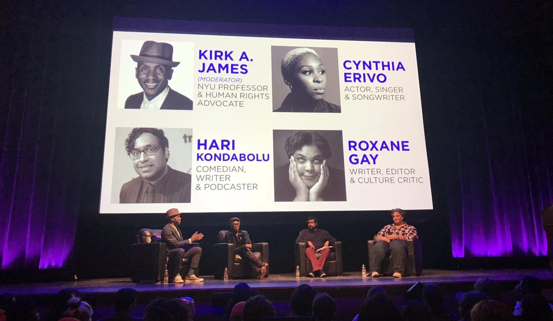 Gay speaking at an event during N.Y.U.’s MLK Week programming in 2019. (Courtesy Roxane Gay)