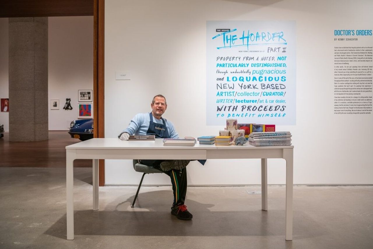 Schachter working the floor at his “The Hoarder: Part II” sale at Sotheby’s. (Courtesy Kenny Schachter)