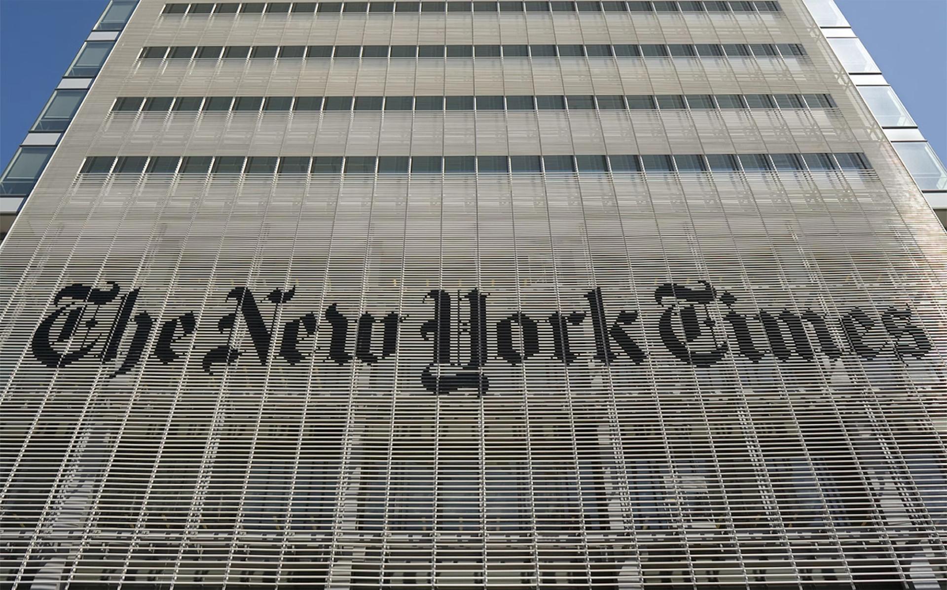 The sign Pentagram designed on the New York Times Building. (Courtesy Pentagram)