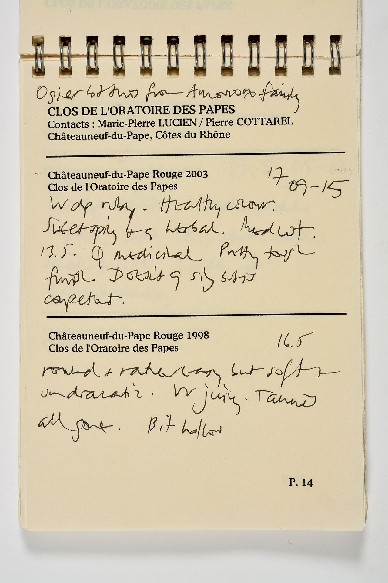 A page of Robinson’s tasting notes. (Courtesy Special Collections, UC Davis Library [Robinson (Jancis) Papers on Wine Writing, D-612])