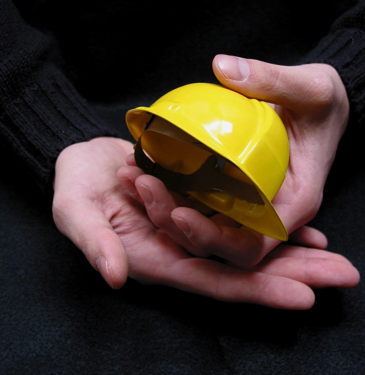 A hard hat from Bill Burns’s series “Safety Gear for Small Animals” (1994), which featured in the MoMA exhibition “Safe: Design Takes On Risk” (2005). (Courtesy the artist and Bill Burns studio)