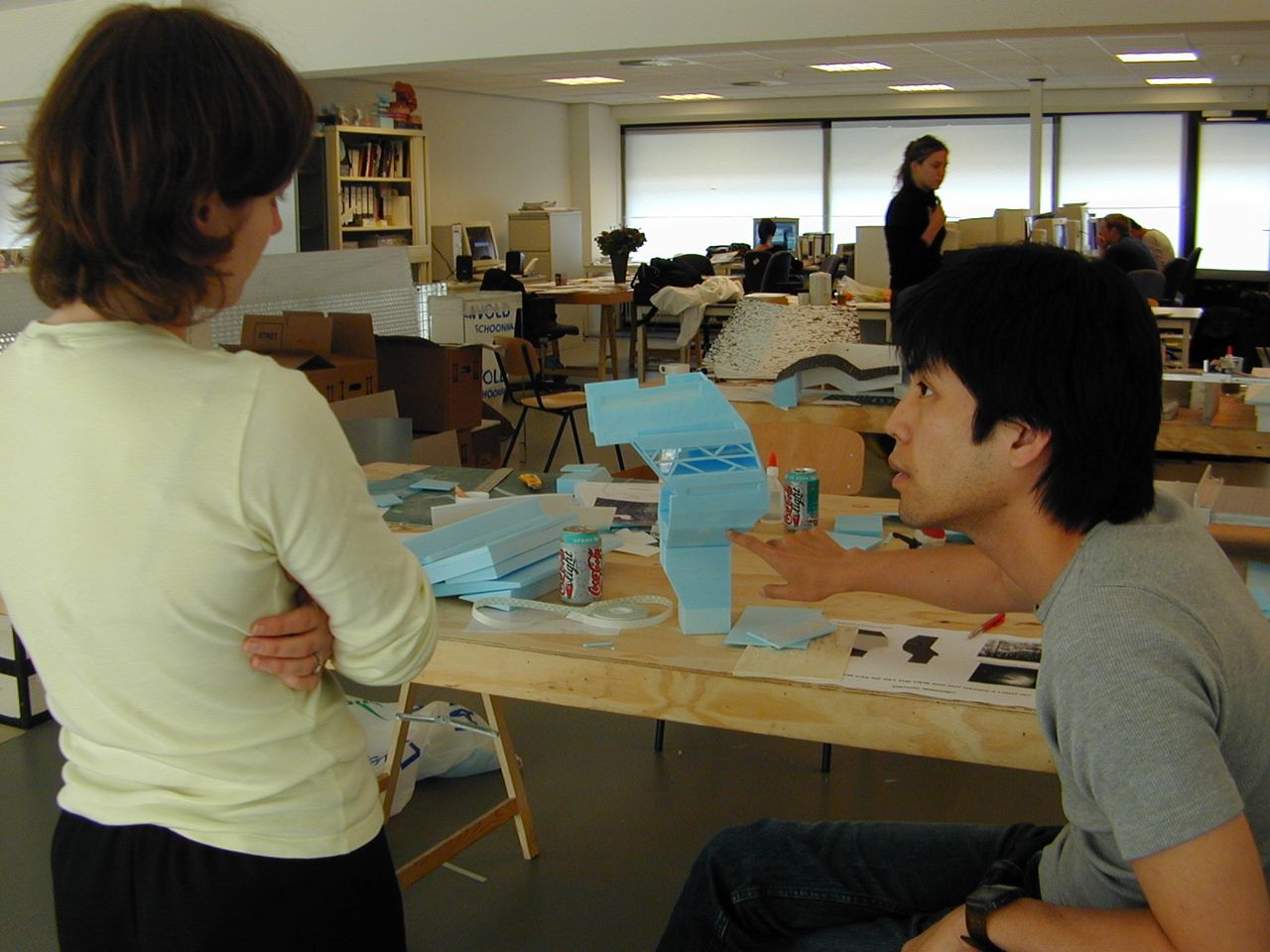 Shigematsu, right, with a colleague at OMA Rotterdam’s office, where he led the Whitney Museum extension proposal. (Courtesy OMA New York)