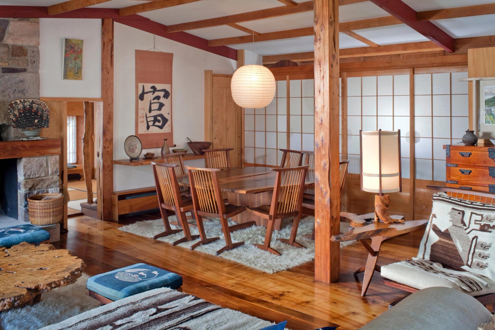 Interior view of the Reception House at the George Nakashima Woodworkers complex in New Hope, Pennsylvania. (Courtesy George Nakashima Woodworkers)