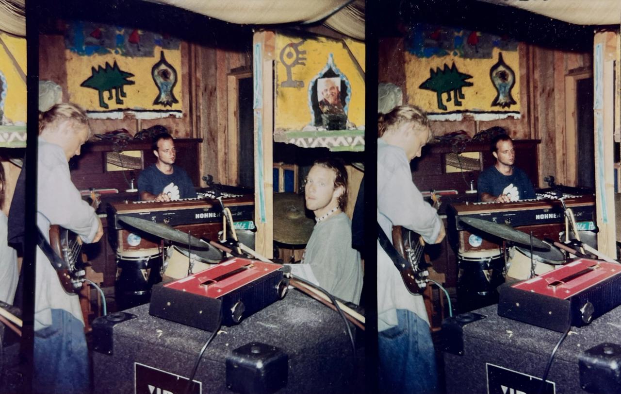 Medeski Martin & Wood in Hawaii recording Shack-man (1996). (Courtesy Billy Martin)