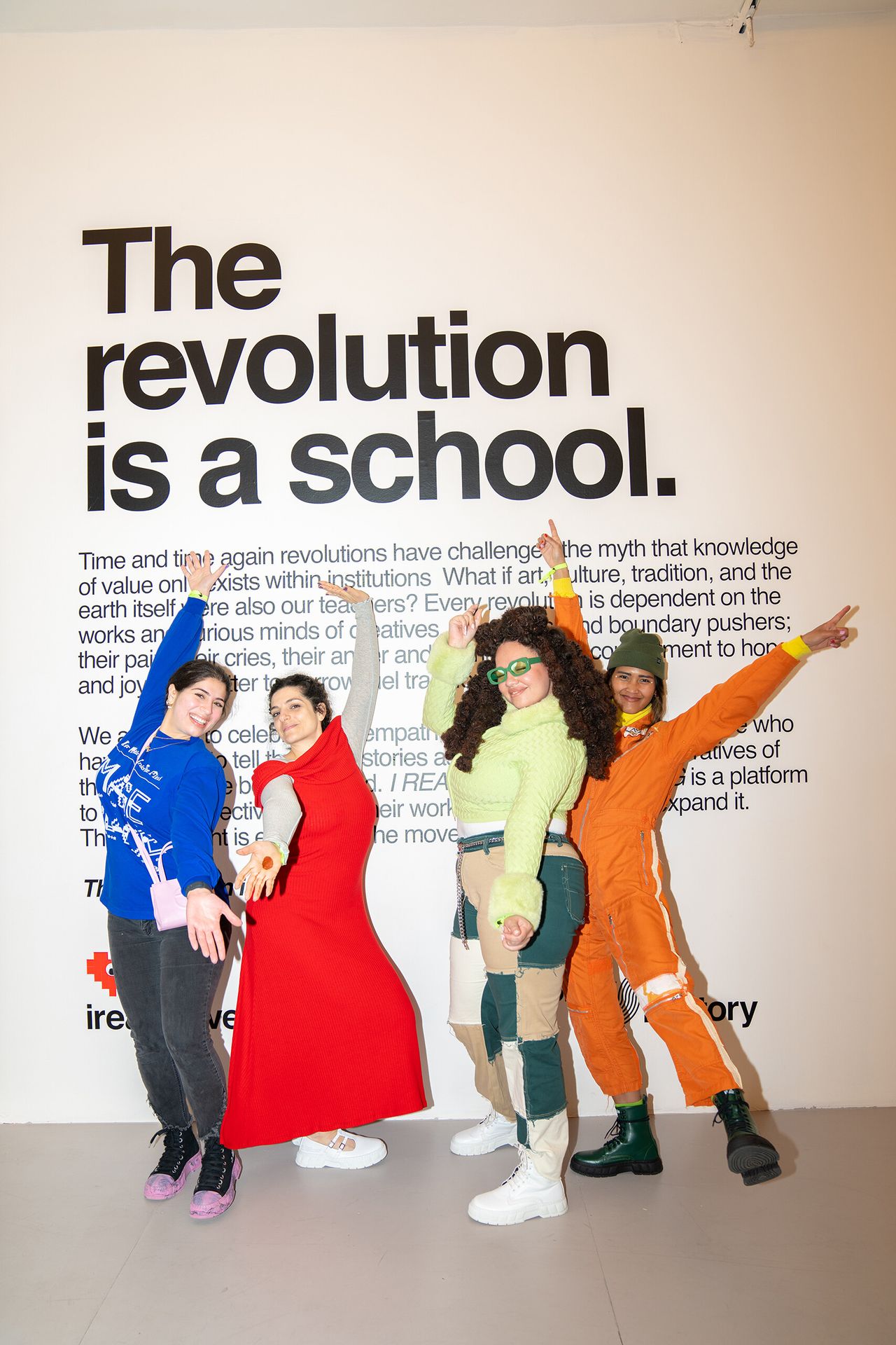 Semaan (second from left) with Slow Factory colleagues at the opening of Slow Factory’s presentation “The Revolution Is a School” at MoMA PS1. (Courtesy Slow Factory)