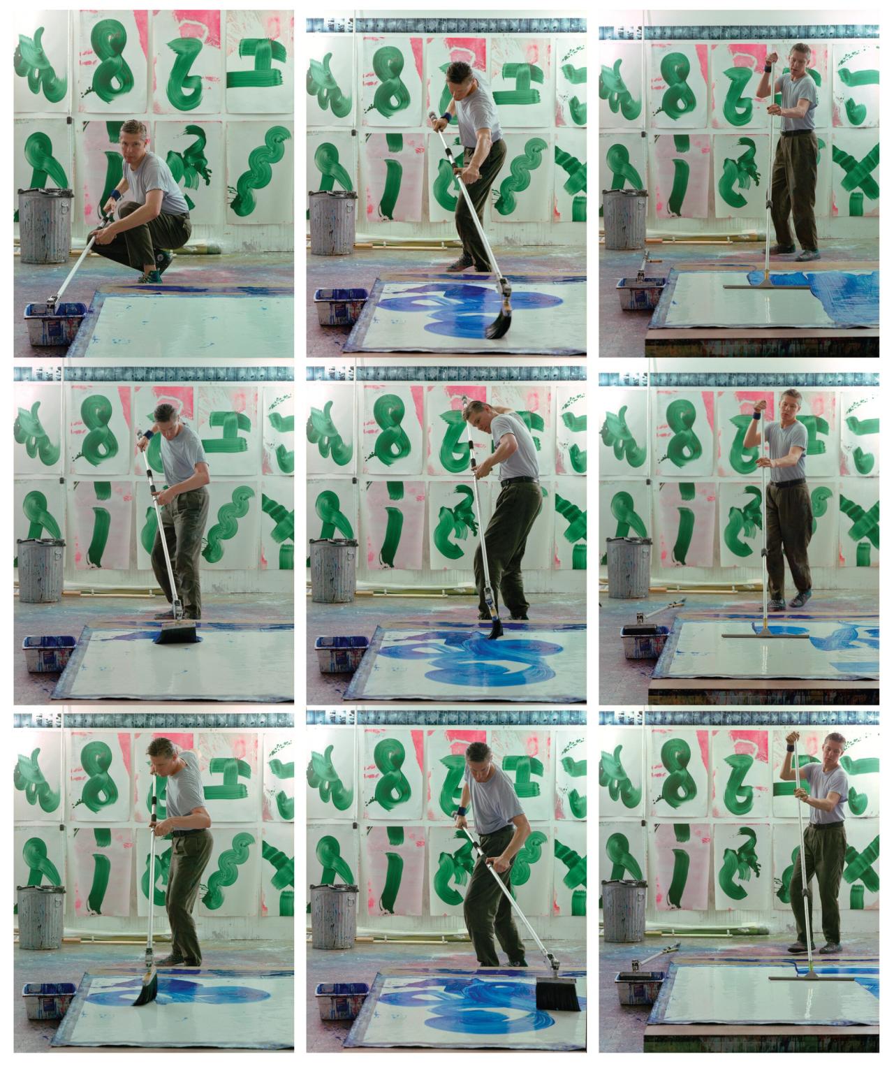 Nares creating a brushstroke painting in 1995. (Photo: Todd Eberle. Courtesy Rizzoli and Kasmin Gallery)