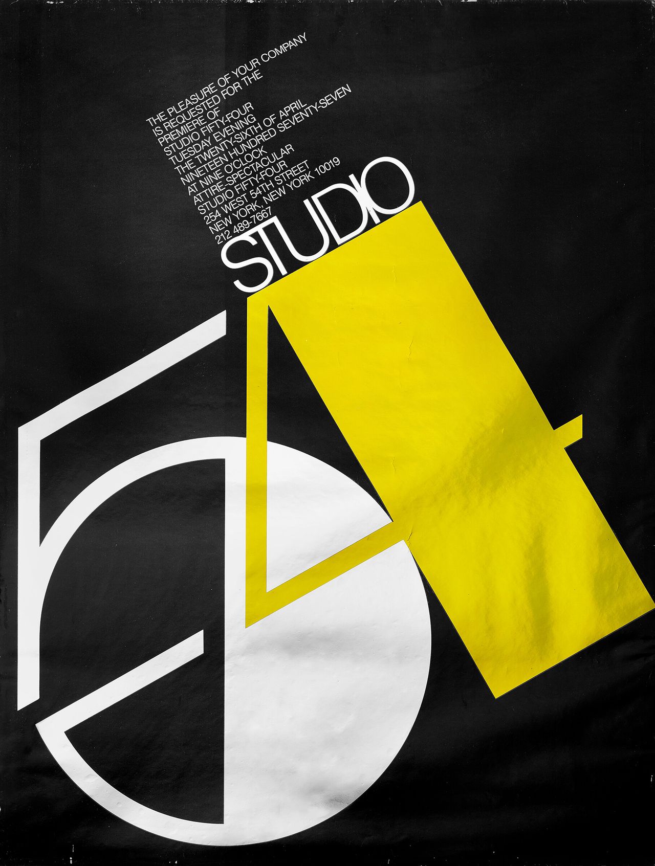 The invitation to the opening of Studio 54 in 1977. (Courtesy Ian Schrager Company)