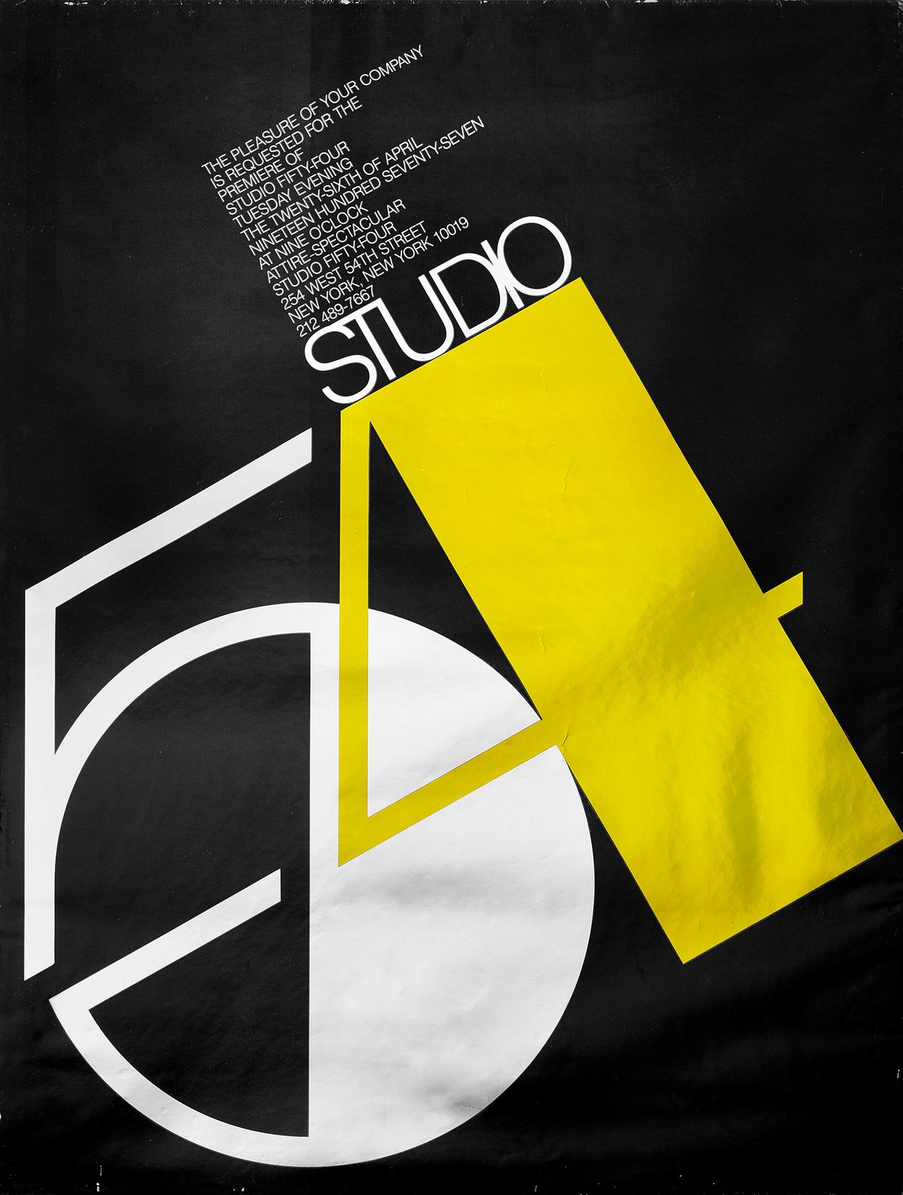 The invitation to the opening of Studio 54 in 1977. (Courtesy Ian Schrager Company)