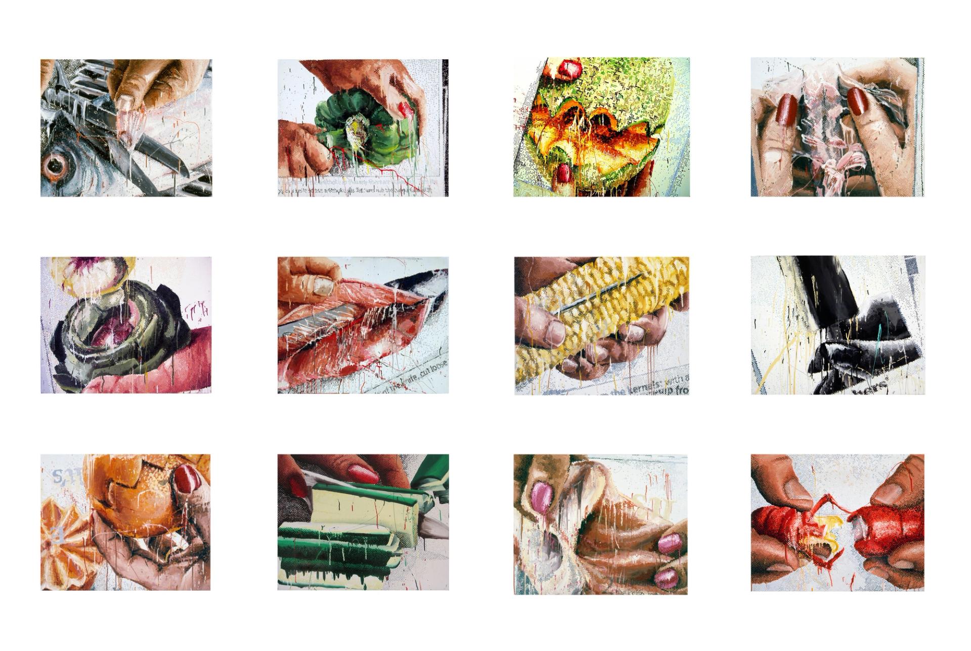 Images from Minter’s “100 Food Porn” exhibition at Simon Watson Gallery in 1990. (Courtesy Marilyn Minter)