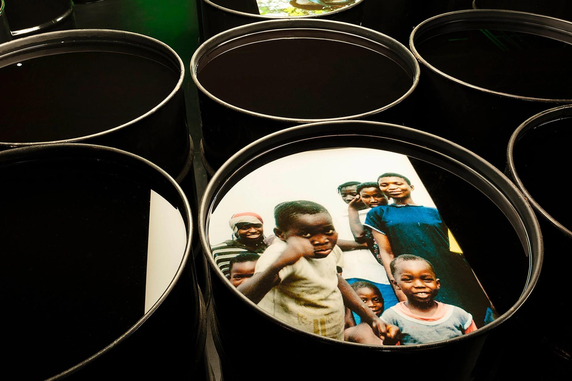 An image from Jaar’s series “Geography = War” (1991), which addresses the dumping of toxic waste in Nigeria by industrialized countries. (© Alfredo Jaar, Courtesy Galerie Lelong & Co. and the artist, New York)