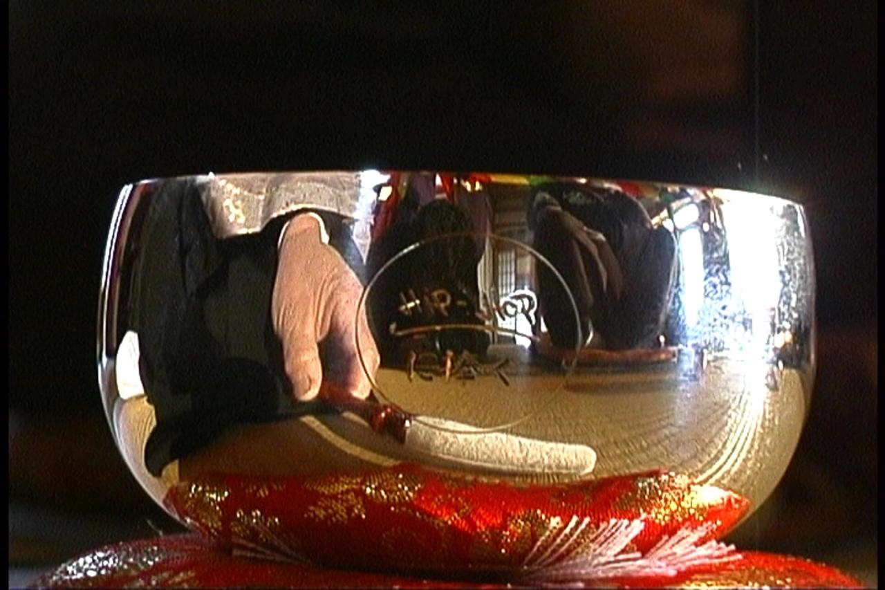 An image of one of Biggers’s “Orin” pieces from the “Hip-Hop Ni Sasagu” performance he put on at the Joanin Temple in Japan. (Courtesy Studio Sanford Biggers)