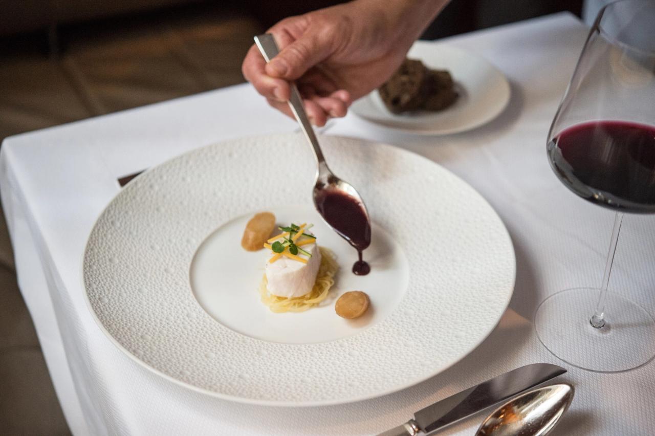 Le Bernardin’s baked striped bass. (Photo: Daniel Krieger. Courtesy Le Bernardin)