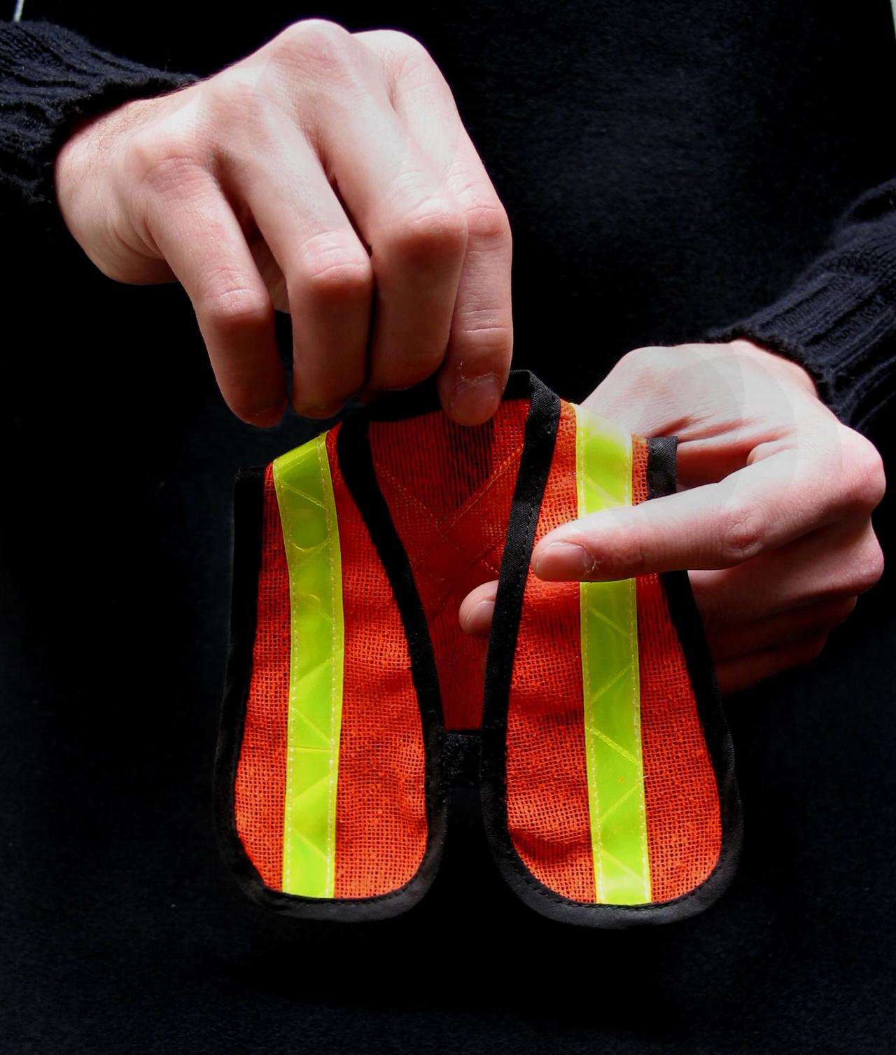 A safety vest from Bill Burns’s series “Safety Gear for Small Animals” (1994), which featured in the MoMA exhibition “Safe: Design Takes On Risk” (2005). (Courtesy the artist and Bill Burns studio)