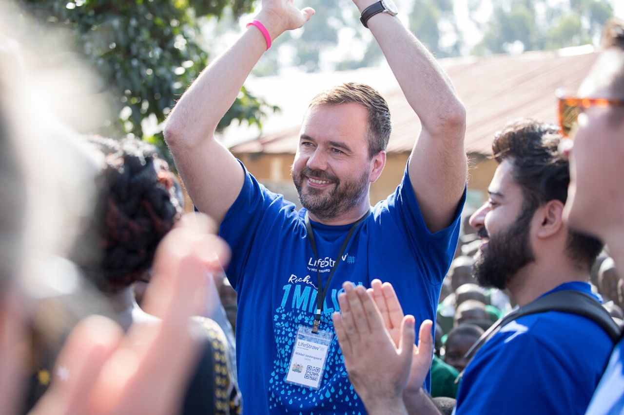 Vestergaard at the February 2018 Give Back Campaign for LifeStraw, during which LifeStraw celebrated reaching one million children with a year of safe water. (Courtesy LifeStraw)