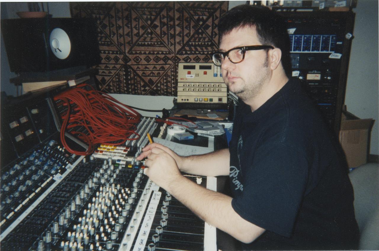 Music producer Scott Harding in Medeski Martin & Wood’s Brooklyn studio in the 1990s. (Courtesy Billy Martin)