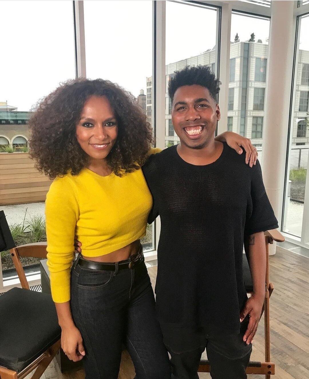 Jones at the Buzzfeed offices in New York City with the writer, director, and activist Janet Mock. (Courtesy Saeed Jones)