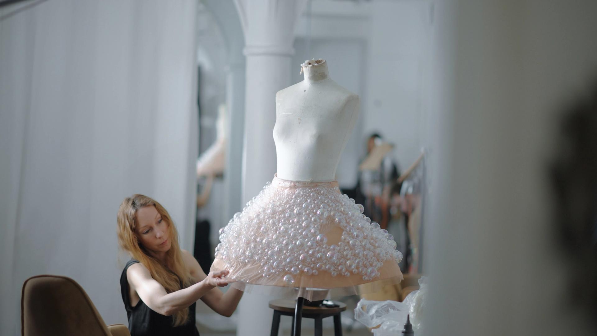 Van Herpen at work on her custom “Airo” dress, worn by Olympian Eileen Gu to the 2026 Met Gala. (Photo: Ryan McDaniels) 
