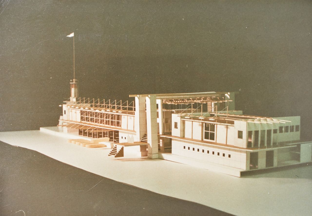A model of Hoke’s Penn State thesis project completed in 1988: a boathouse designed for the Princeton crew team. (Courtesy John Hoke)