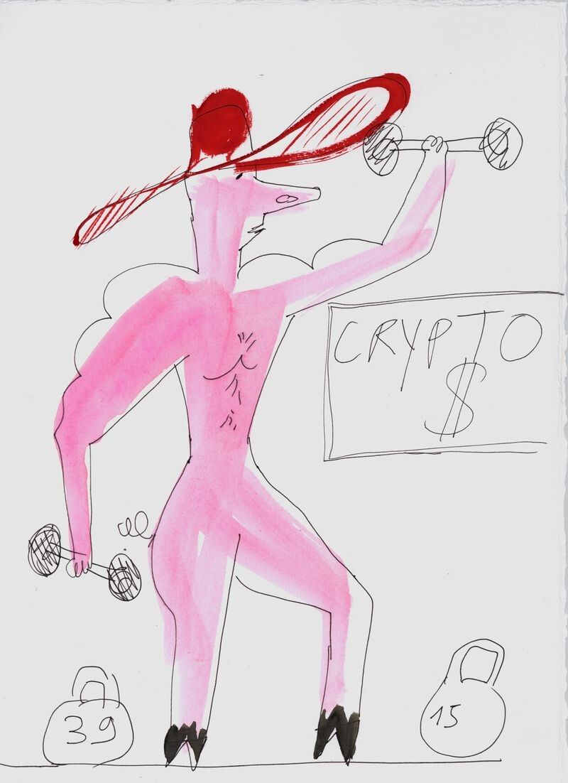 A sketch for Henrot’s Commedia dell’arte, Ink and watercolor on paper, 2025. (Copyright ADAGP/Courtesy Camille Henrot)