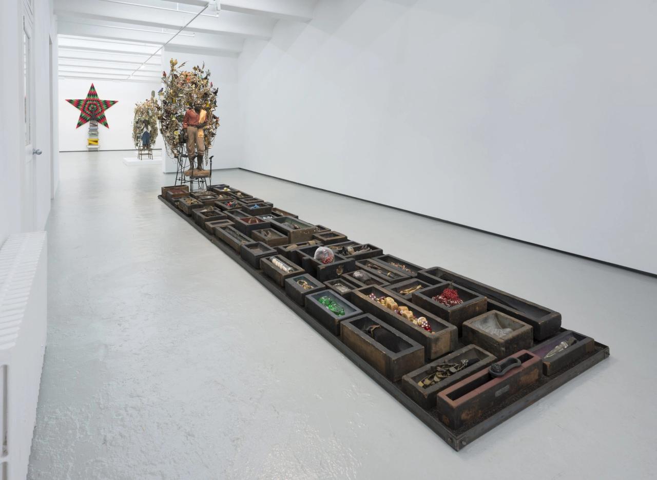 Installation view of Cave’s 2014 “Made by Whites for Whites” exhibition at Jack Shainman Gallery in New York. (Photo: James Prinz. Courtesy Jack Shainman Gallery)