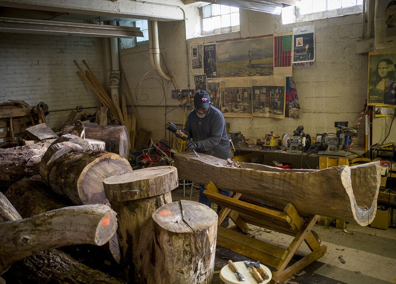 Mosley at work in his studio. (Photo: Conny Fridh. Courtesy Karma gallery)