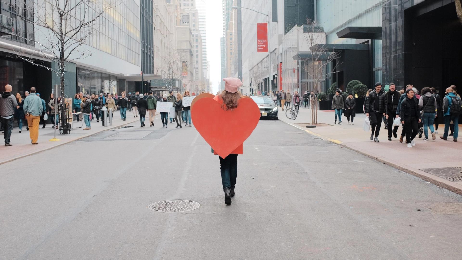 Eisenberg dressed as a heart in New York City. (Courtesy Tina Roth Eisenberg)