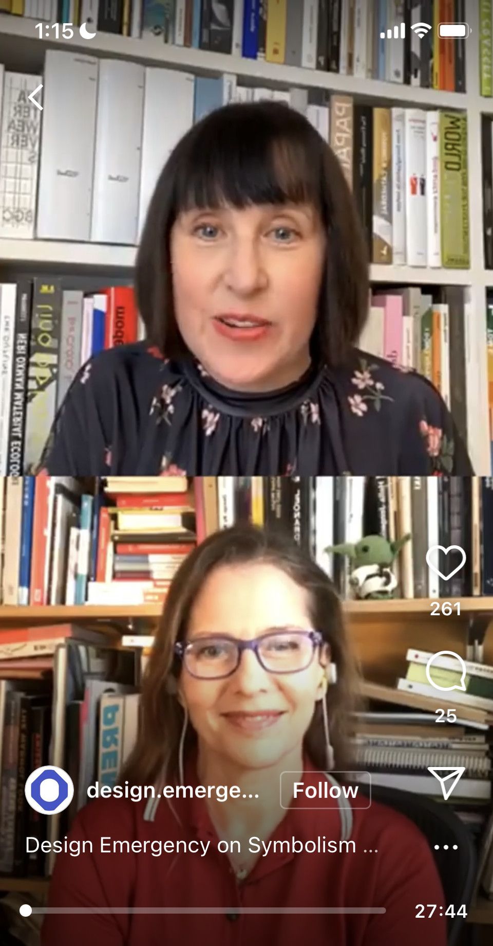 Antonelli (bottom) with Rawsthorn during a “Design Emergency” Instagram Live.