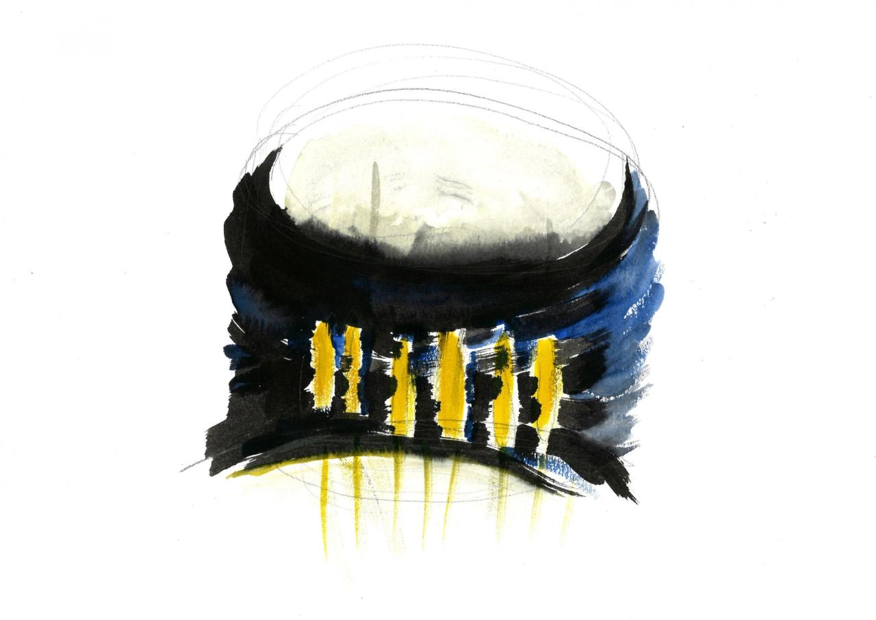 Ghotmeh’s watercolors for the "Olga de Amaral" (2024) exhibition at the Cartier Foundation in Paris. (Courtesy Lina Ghotmeh)