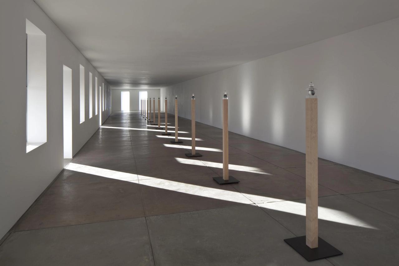 Installation view of Sugimoto’s exhibition “Hiroshi Sugimoto: Five Elements in Optical Glass” (2011) at the Chinati Foundation in Marfa, Texas. (Courtesy Hiroshi Sugimoto)