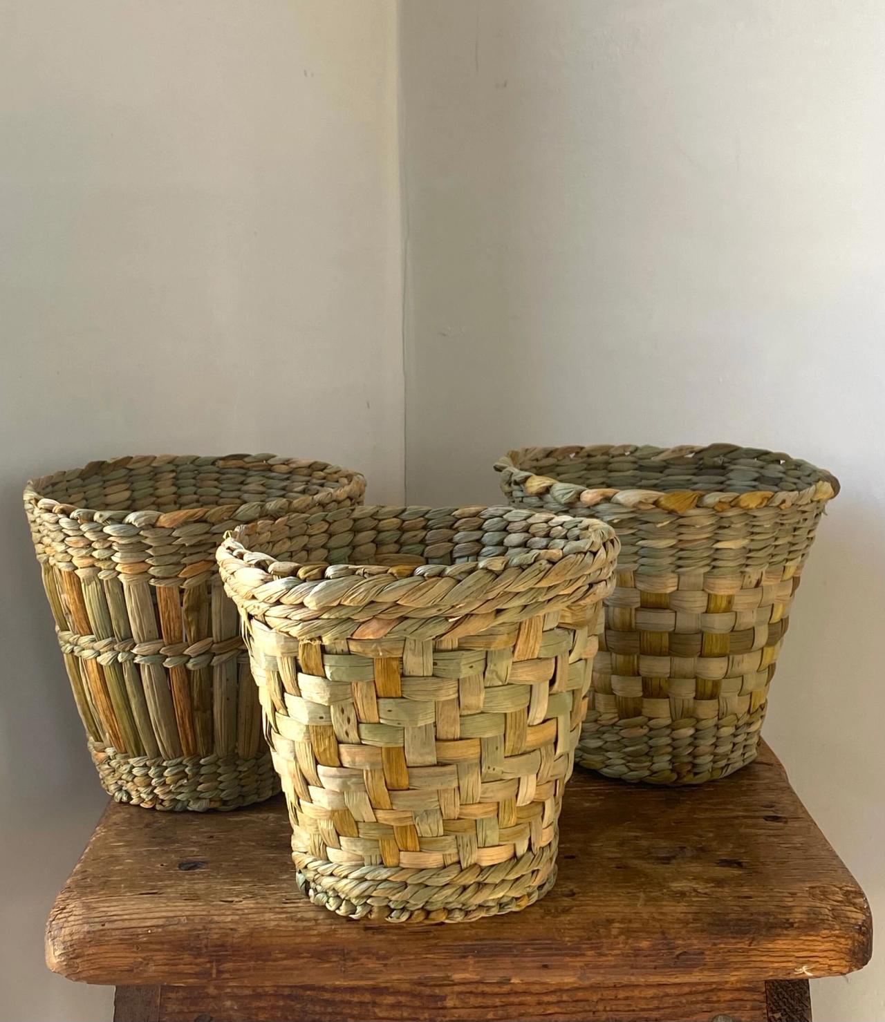 Rush baskets made by Needleman. (Courtesy Deborah Needleman)